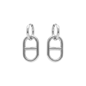 BOUCLES D'OREILLES ACIER CREOLE 10MM AVEC MAILLE MARINE 20MM