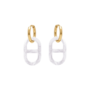 BOUCLES D'OREILLES ACIER DORÉ CREOLE 10MM AVEC MAILLE MARINE PVD BLANC NACRÉ 20MM