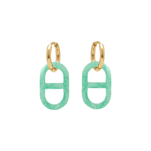 BOUCLES D'OREILLES ACIER DORÉ CREOLE 10MM AVEC MAILLE MARINE PVD VERT NACRÉ 20MM