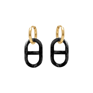 BOUCLES D'OREILLES ACIER DORÉ CREOLE 10MM AVEC MAILLE MARINE PVD NOIR 20MM
