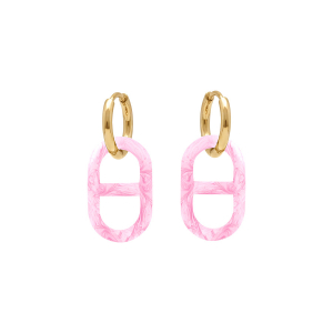 BOUCLES D'OREILLES ACIER DORÉ CREOLE 10MM AVEC MAILLE MARINE PVD ROSE NACRÉ 20MM