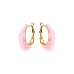 CRÉOLES ACIER DORÉ OVALE BOMBÉE 35MM ROSE CLAIR NACRÉ  TIGE ET CLAPET