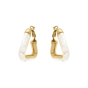 CRÉOLES ACIER DORÉ TRIANGLE 35 X 33MM BLANC NACRÉ  TIGE ET CLAPET