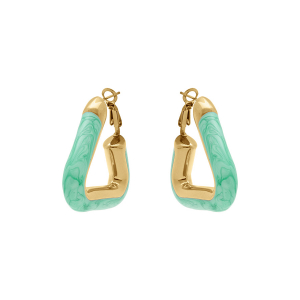CRÉOLES ACIER DORÉ TRIANGLE 35 X 33MM VERT NACRÉ  TIGE ET CLAPET