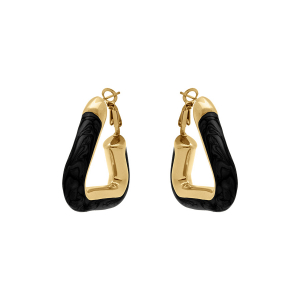 CRÉOLES ACIER DORÉ TRIANGLE 35 X 33MM NOIR  TIGE ET CLAPET