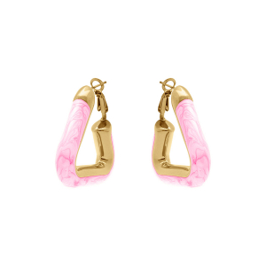 CRÉOLES ACIER DORÉ TRIANGLE 35 X 33MM ROSE NACRÉ  TIGE ET CLAPET
