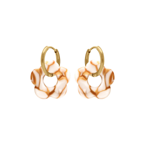 CRÉOLES ACIER DORÉ 15MM ARTICULÉE FLEUR RÉSINE EFFET NUANCÉ