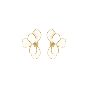BOUCLES D'OREILLES TIGE ACIER DORÉ STELLA MIA DEMI FLEUR RÉSINE BLANCHE