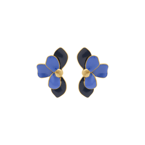 BOUCLES D'OREILLES TIGE ACIER DORÉ DEMI FLEUR RÉSINE BLEU