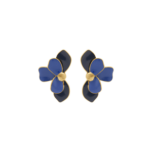 BOUCLES D'OREILLES TIGE ACIER DORÉ DEMI FLEUR RÉSINE BLEU