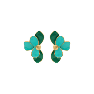 BOUCLES D'OREILLES TIGE ACIER DORÉ DEMI FLEUR RÉSINE VERT