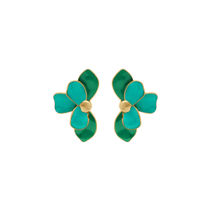 BOUCLES D'OREILLES TIGE ACIER DORÉ DEMI FLEUR RÉSINE VERT