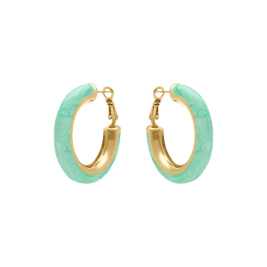 CRÉOLES ACIER DORÉ RONDE RONDE 38MM FIL 7MM VERT NACRÉ TIGE ET CLAPET