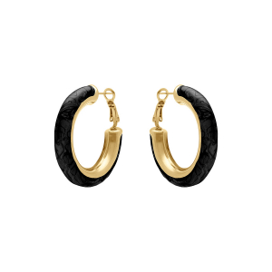 CRÉOLES ACIER DORÉ RONDE RONDE 38MM FIL 7MM NOIR TIGE ET CLAPET