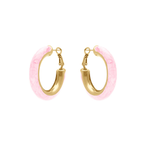 CRÉOLES ACIER DORÉ RONDE RONDE 38MM FIL 7MM ROSE CLAIR NACRÉ TIGE ET CLAPET