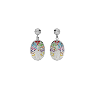 BOUCLES D'OREILLES TIGE ACIER STELLA MIA PAON RÉSINE MULTI COULEUR ET NACRE