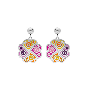 BOUCLES D'OREILLES ACIER STELLA MIA MOTIF TREFLE RÉSINE MULTI COULEUR ET NACRE