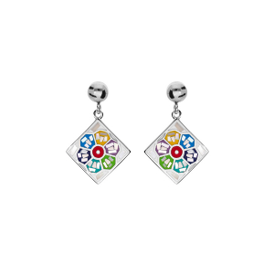 BOUCLES D'OREILLES TIGE ACIER STELLA MIA MOSAIQUE RÉSINE MULTI COULEUR ET NACRE