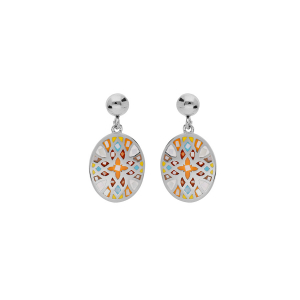 BOUCLES D'OREILLES TIGE ACIER STELLA MIA RONDE RÉSINE MULTI COULEUR ET NACRE