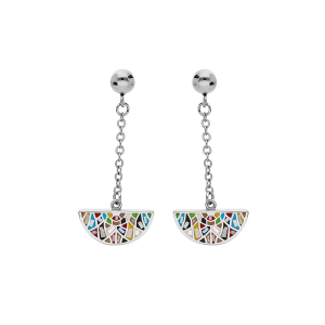 BOUCLES D'OREILLES TIGE ACIER STELLA MIA PENDANTE DEMI SPHERE RÉSINE MULTI COULEUR ET NACRE