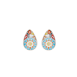 BOUCLES D'OREILLES TIGE ACIER STELLA MIA FORME POIRE MOSAIQUE RÉSINE MULTI COULEUR ET NACRE