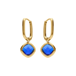 CRÉOLES ACIER DORÉ RECTANGULAIRE ARTICULÉE  OXYDE CARRÉ BLEU FONCÉ