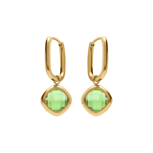 CRÉOLES ACIER DORÉ RECTANGULAIRE ARTICULÉE  OXYDE CARRÉ  VERT CLAIR