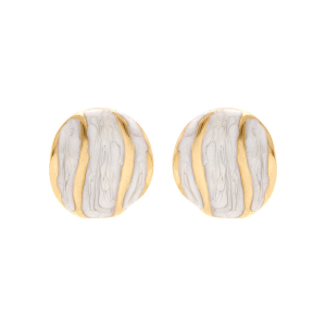 BOUCLES D'OREILLES TIGE ACIER DORE RONDE 20MM RÉSINE BLANCHE