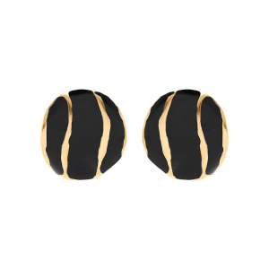 BOUCLES D'OREILLES TIGE ACIER DORE OVALE 25MM X 20MM RÉSINE NOIRE