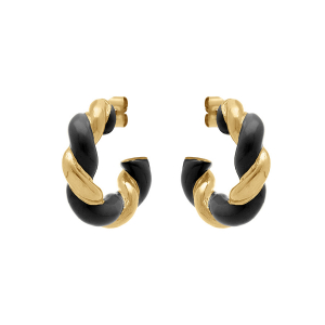 CRÉOLES ACIER DORE TORSADÉE RÉSINE NOIRE