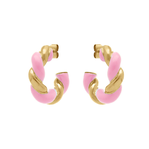 CRÉOLES ACIER DORE TORSADÉE RÉSINE ROSE