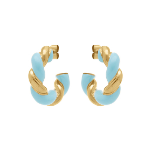 CRÉOLES ACIER DORE TORSADÉE RÉSINE TURQUOISE