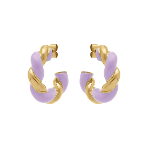 CRÉOLES ACIER DORE TORSADÉES  RÉSINE VIOLETTE 25MM