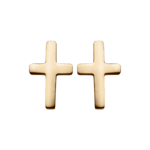 BOUCLES D'OREILLES TIGE ACIER ET PVD DORÉ CROIX 8x14 mm
