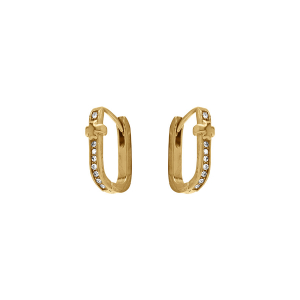 CRÉOLES ACIER DORE RECTANGULAIRE 10MM OXYDES BLANCS SERTIS MOTIF CROIX