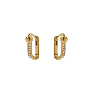 CRÉOLES ACIER DORE RECTANGULAIRE  10MM  OXYDES BLANCS SERTIS MOTIF COEUR