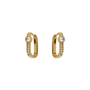 CRÉOLES ACIER DORE RECTANGULAIRE 10MM OXYDES BLANCS SERTIS ET 1 OXYDE SERTI CLOS