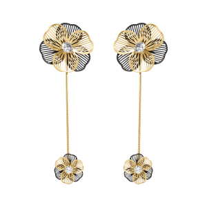 BOUCLES D'OREILLES TIGE ACIER DORÉ FLEUR OXYDE BLANC