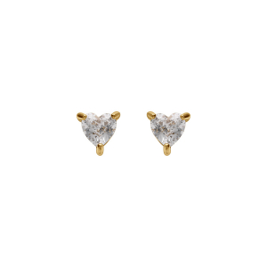 BOUCLES D'OREILLES TIGE ACIER DORÉ COEURS OXYDES BLANCS 4MM