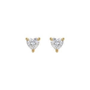 BOUCLES D'OREILLES TIGE ACIER DORÉ COEURS OXYDES BLANCS 4MM FERMOIR VISSÉ FORME COEUR