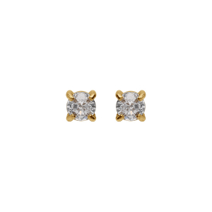 BOUCLES D'OREILLES TIGE ACIER DORÉ CLOU OXYDE BLANC 4MM SERTI 4 GRIFFES