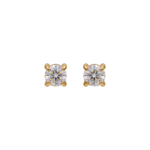 BOUCLES D'OREILLES TIGE ACIER DORÉ CLOU OXYDE BLANC 4MM SERTI 4 GRIFFES FERMOIR VISSÉ FORME COEUR