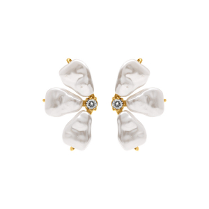 BOUCLES D'OREILLES ACIER DORÉ DEMI FLEUR RÉSINE BLANCHE