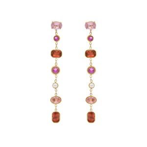 BOUCLES D'OREILLES TIGE ACIER DORÉ PENDANTE OXYDES TON ROSE