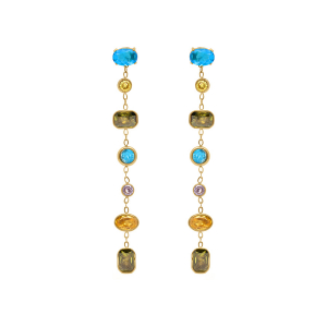 BOUCLES D'OREILLES TIGE ACIER DORÉ PENDANTE OXYDES MULTI COULEURS