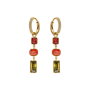 BOUCLES D'OREILLES CRÉOLES ACIER DORÉ PENDANT OXYDES MULTI COULEURS