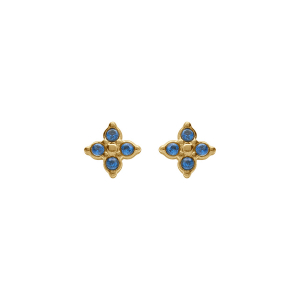 BOUCLES D'OREILLES TIGE ACIER DORÉ FLEUR OXYDES BLEU