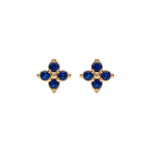 BOUCLES D'OREILLES TIGE ACIER DORÉ FLEUR OXYDES BLEU