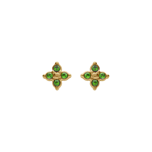 BOUCLES D'OREILLES TIGE ACIER DORÉ FLEUR OXYDES VERT