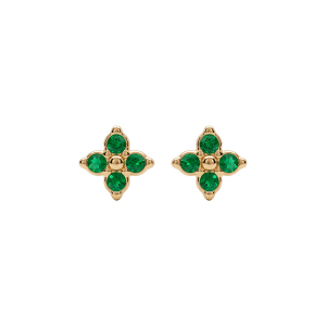 BOUCLES D'OREILLES TIGE ACIER DORÉ FLEUR OXYDES VERT